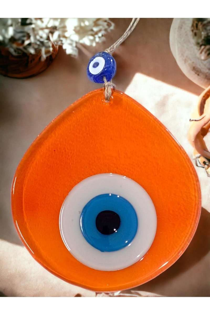 Blue Nazar Beaded Transparent Orange Color Drop Pattern Handmade Wall Ornament - TryAladdin