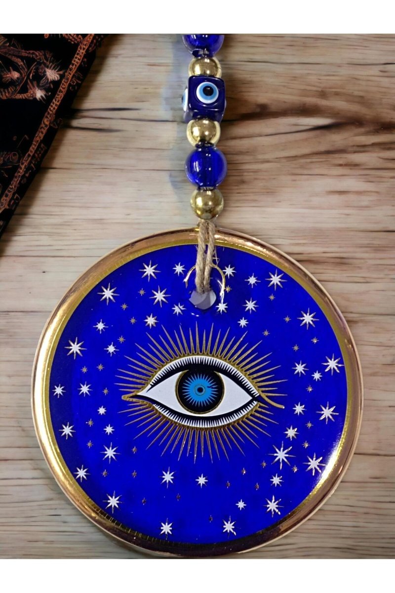 Gilded Blue Color Star Motif Eyed Glass Wall Ornament - TryAladdin