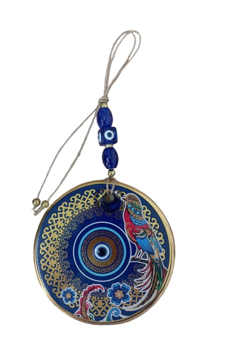 Gilded Nightingale Bird Flower Nazar Beaded Wall Ornament Glass Wall Decoration - TryAladdin