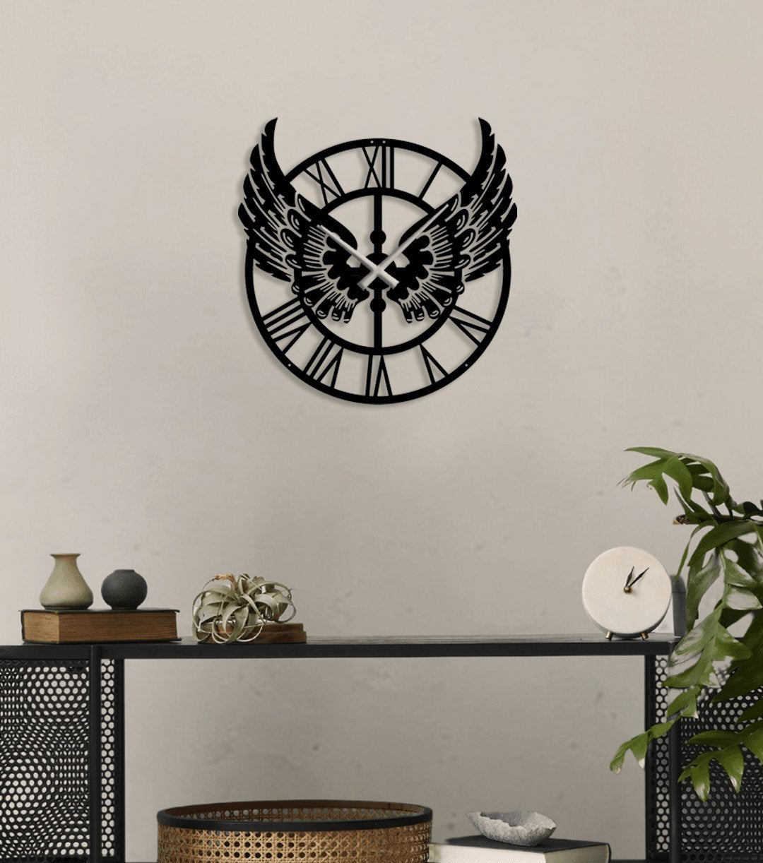 NR Dizayn | Decorative Metal Wall Clock with Wings - TryAladdin