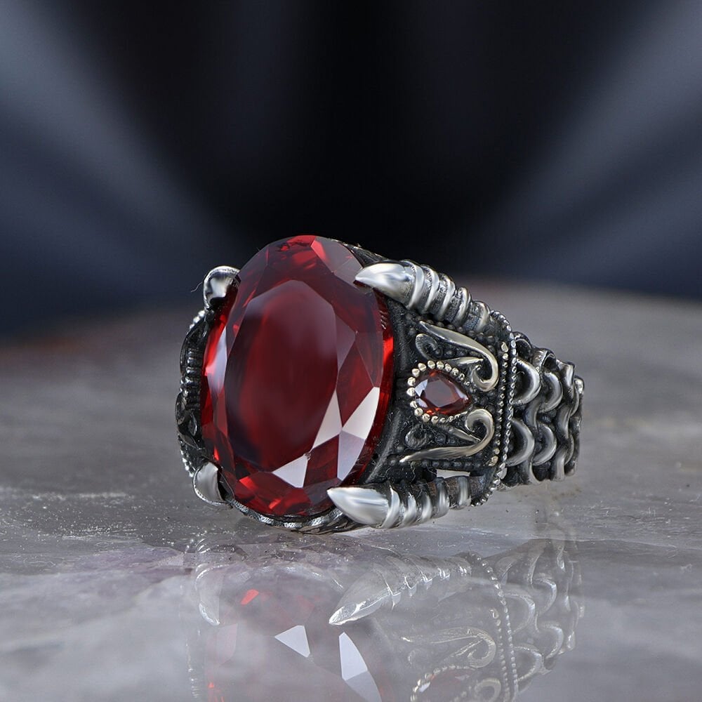 Tesbihevim | Chain Series Men's Silver Ring with Zircon Stone - TryAladdin