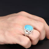 Tesbihevim | Men's Silver Ring with Turquoise Stone - TryAladdin