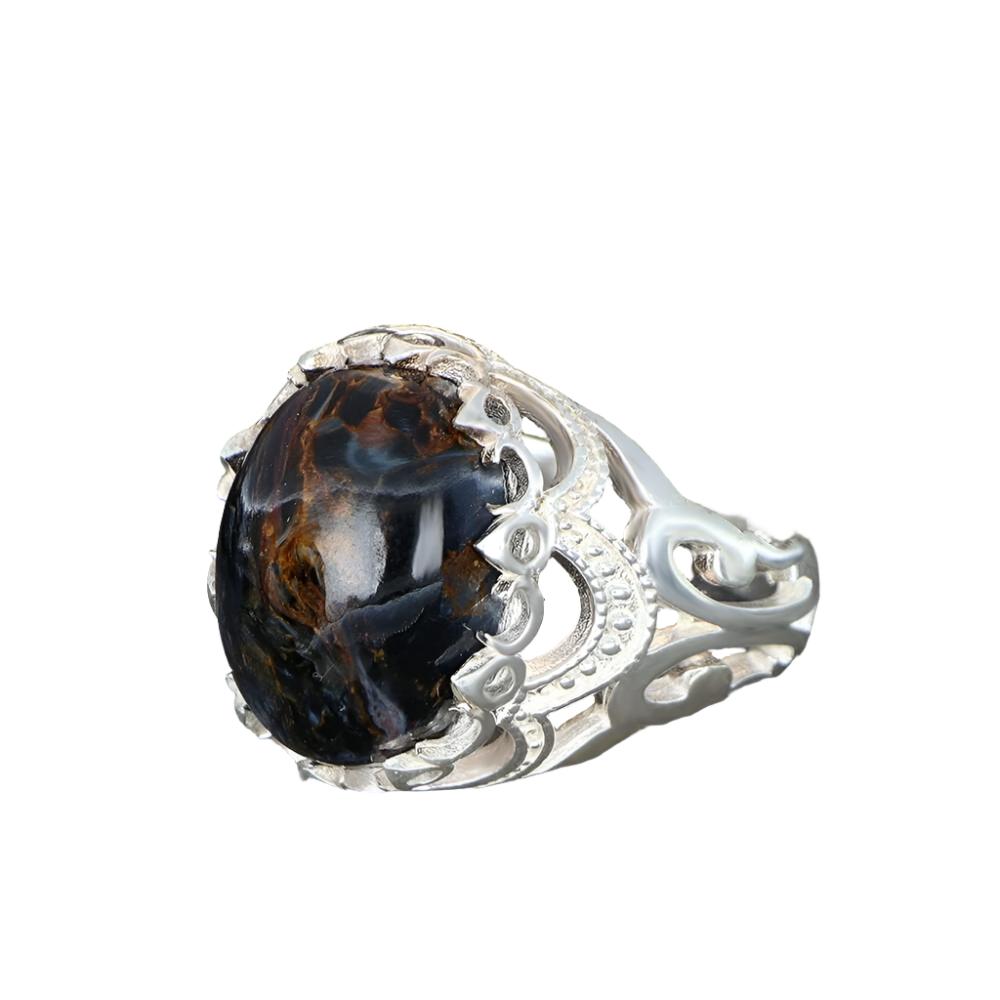 Tesbihevim | Men's Silver Ring with Pietersite Stone - TryAladdin