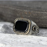 Tesbihevim | Men's Silver Ring with Onyx Stone - TryAladdin