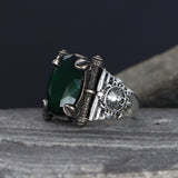 Tesbihevim | Men's Silver Ring with Green Zircon Stone - TryAladdin