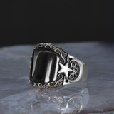 Tesbihevim | Men's Silver Onyx Stone Crescent Model Men's Silver Ring - TryAladdin