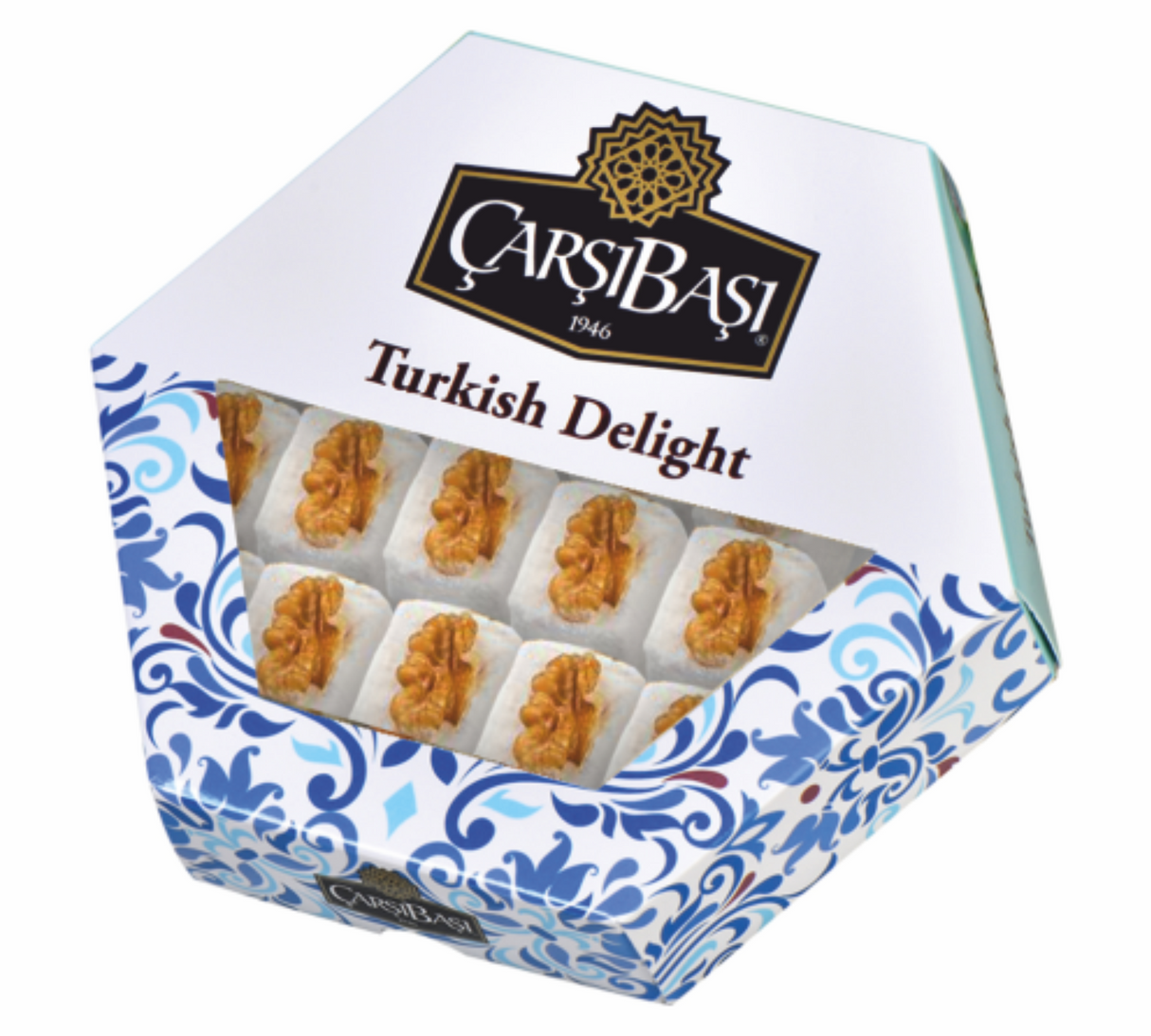 Carsibasi Premium Walnut Sultan Turkish Delight - 300g Hexagonal Box