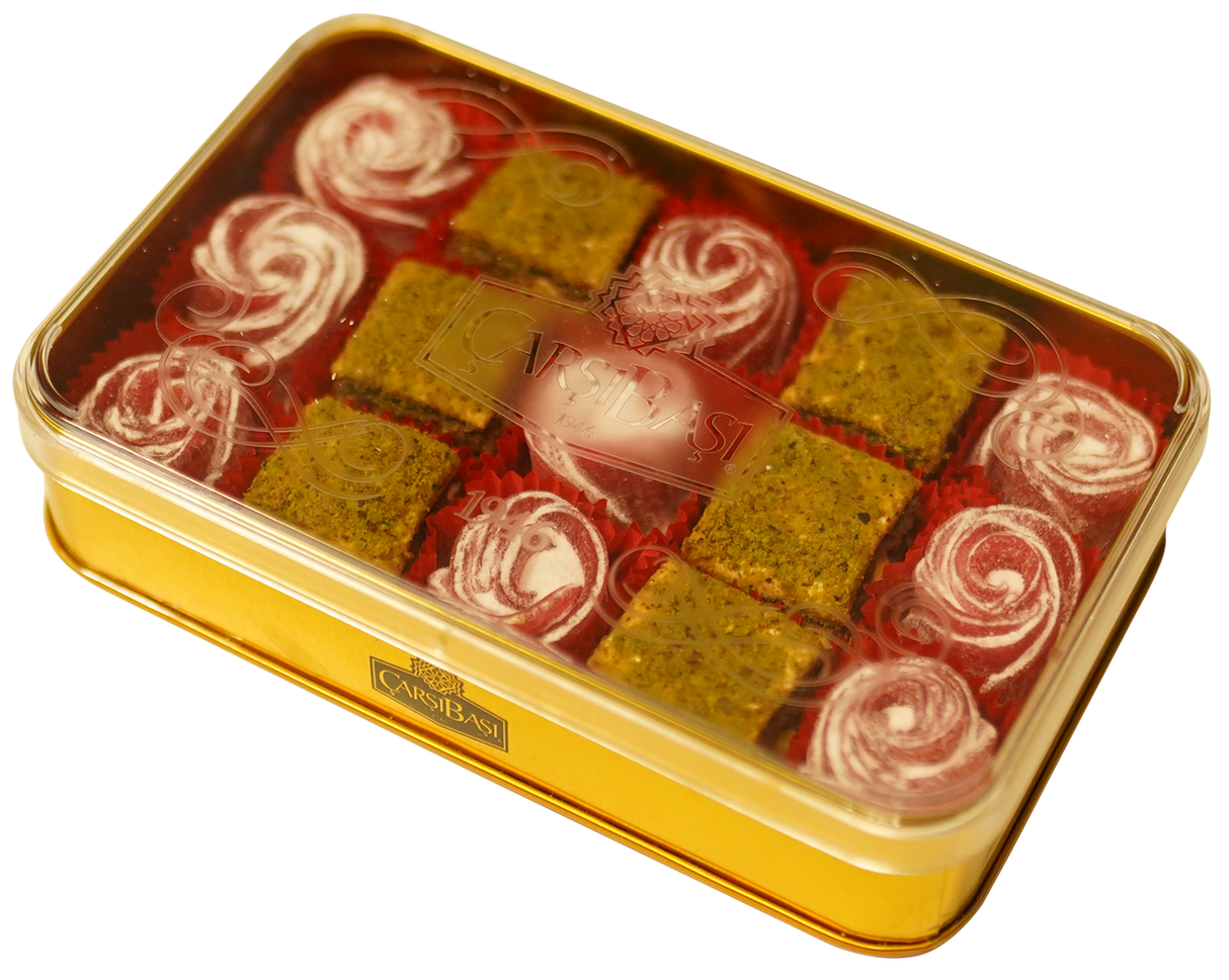 Carsibasi Premium Assorted Turkish Delight (Pistachio & Rose) - 310g Gift Tin