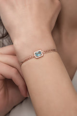 Nereze | Rose Gourmet Chain Aquamarine Single Stone Bracelet - TryAladdin