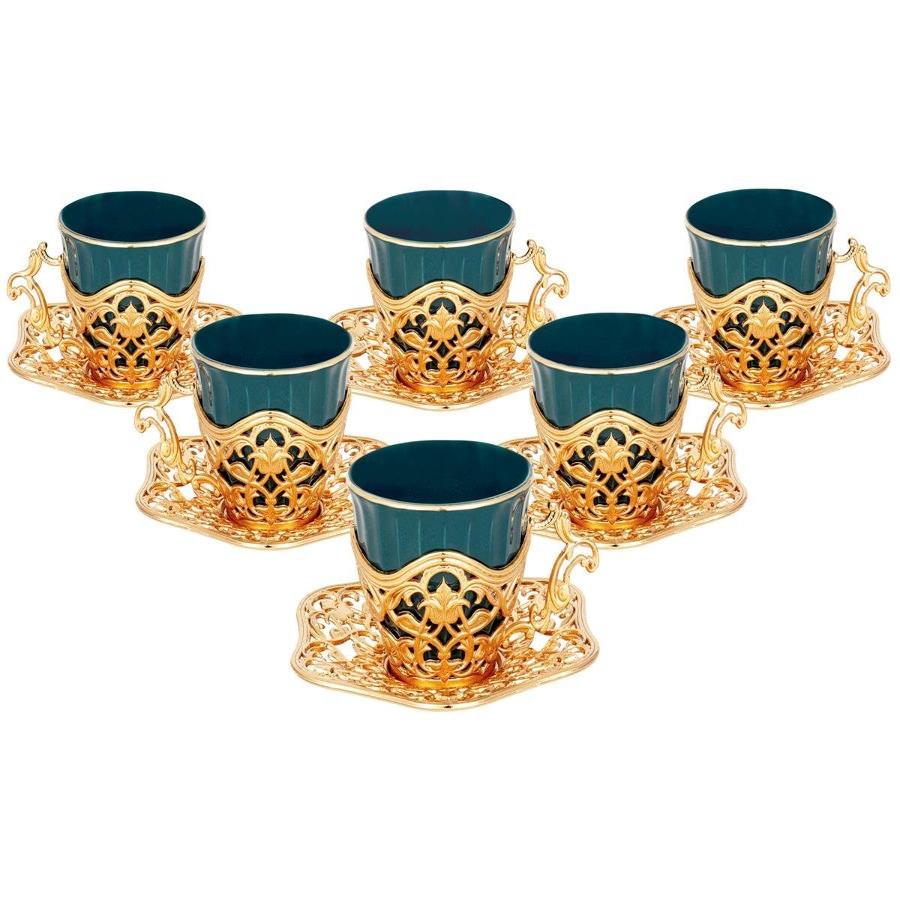 Acar | Turkish Coffee Set of Six - Elisa - Green - Gold - TryAladdin