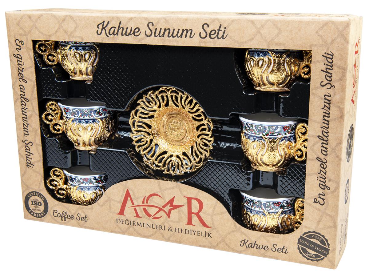 Acar | Turkish Coffee Set of Six - Tulip - Black - White - TryAladdin