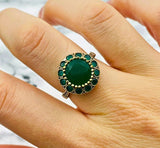 Istanbul Jewelry | Turkish Handmade Emerald Silver Ring with Floral Pattern - TryAladdin