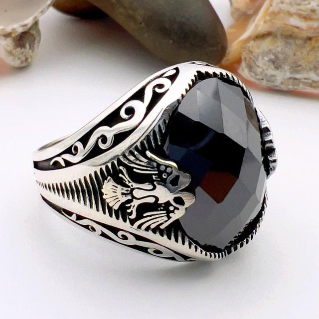 Black Onyx Double Headed Eagle Men's Ring - TryAladdin