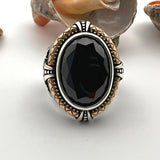 Black Onyx Stone Double Headed Eagle Silver Ring - TryAladdin