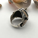 Black Onyx Stone Double Headed Eagle Silver Ring - TryAladdin