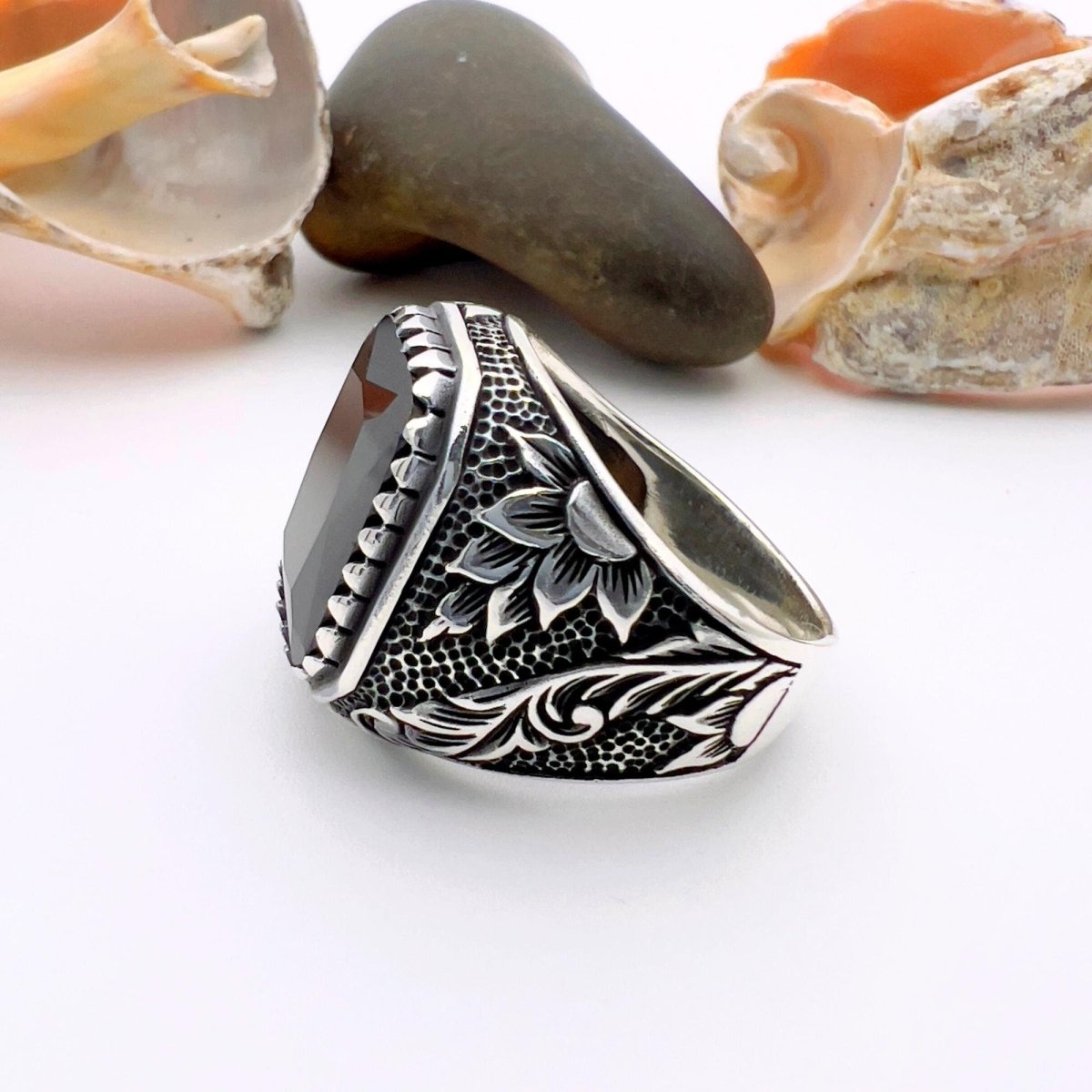 Black Onyx Stone Men's Silver Ring - TryAladdin