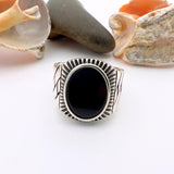 Black Oval Onyx Stone Men's Silver Ring - TryAladdin