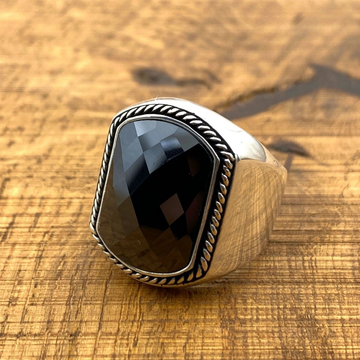 Black Zircon Gemstone Ring Men's Jewelry - TryAladdin