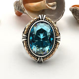 Blue Aquamarine Stone Double Headed Eagle Ring - TryAladdin