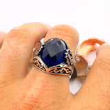 Blue Sapphire Double Headed Eagle Men's Ring - TryAladdin