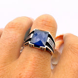 Blue Sapphire Minimalist Ring Men's Jewelry - TryAladdin