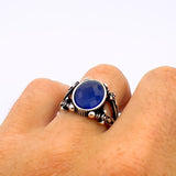 Blue Sapphire Stone Silver Ring - TryAladdin