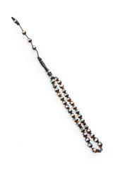 Brown Blue Embroidered 33 Beaded Kuka Wood Tasbih - TryAladdin