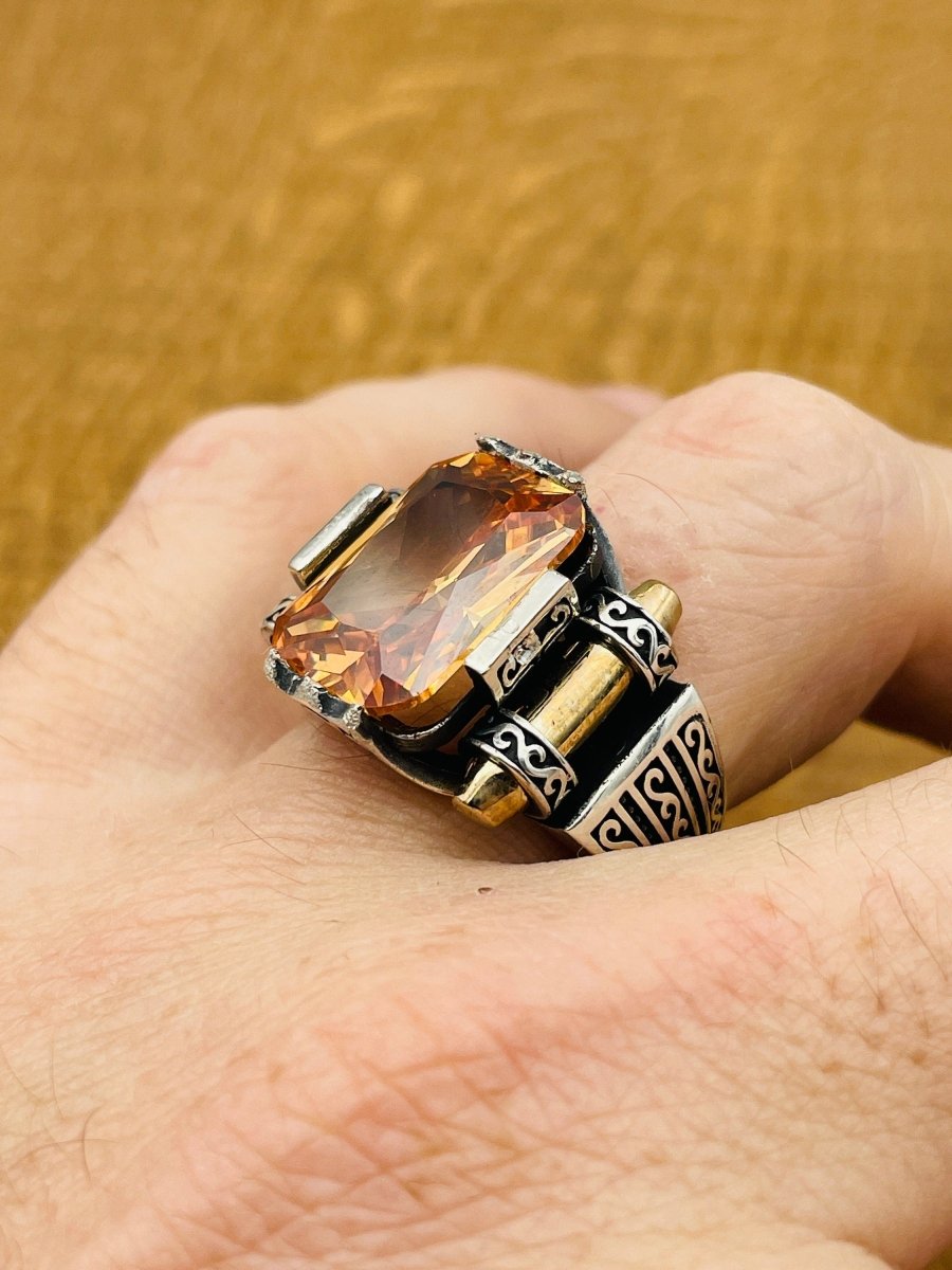 Citrine Silver Men's Ring - TryAladdin