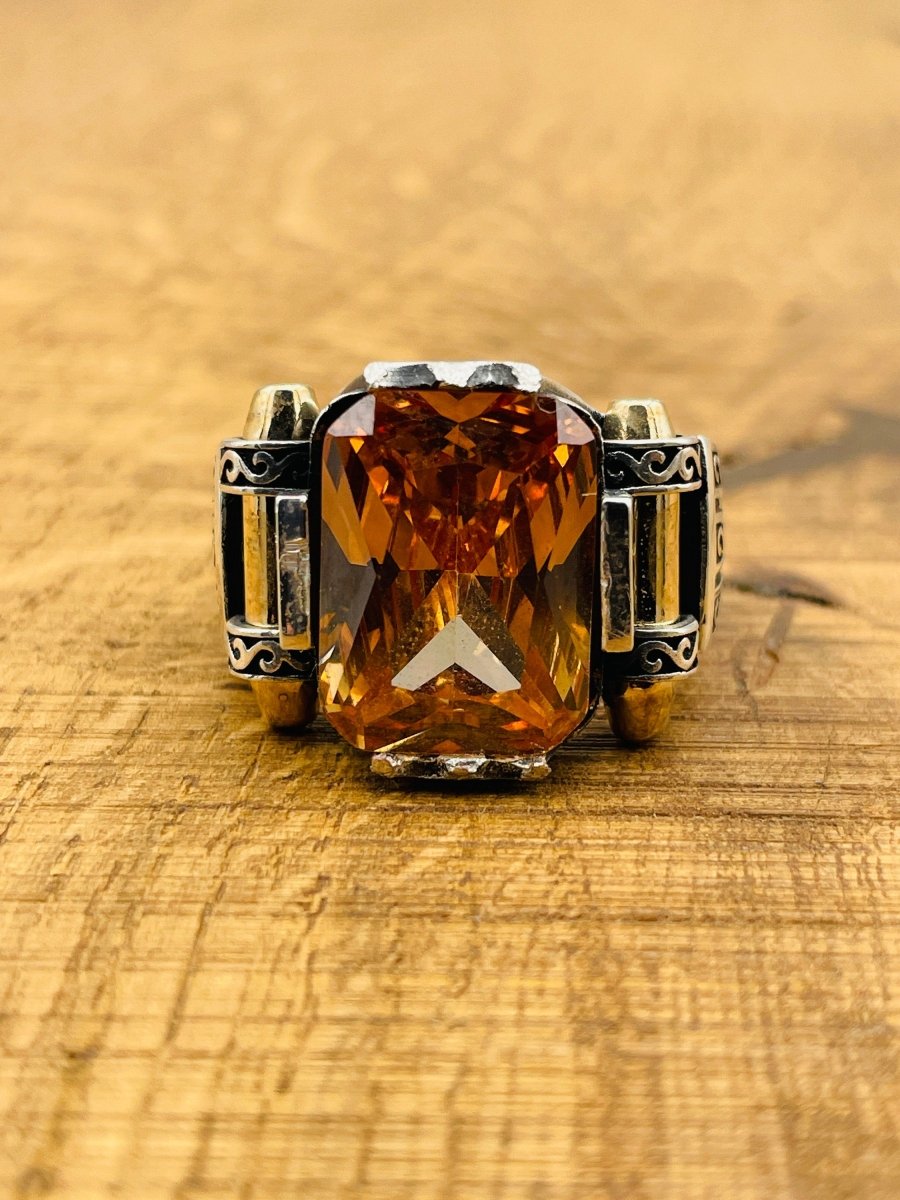 Citrine Silver Men's Ring - TryAladdin