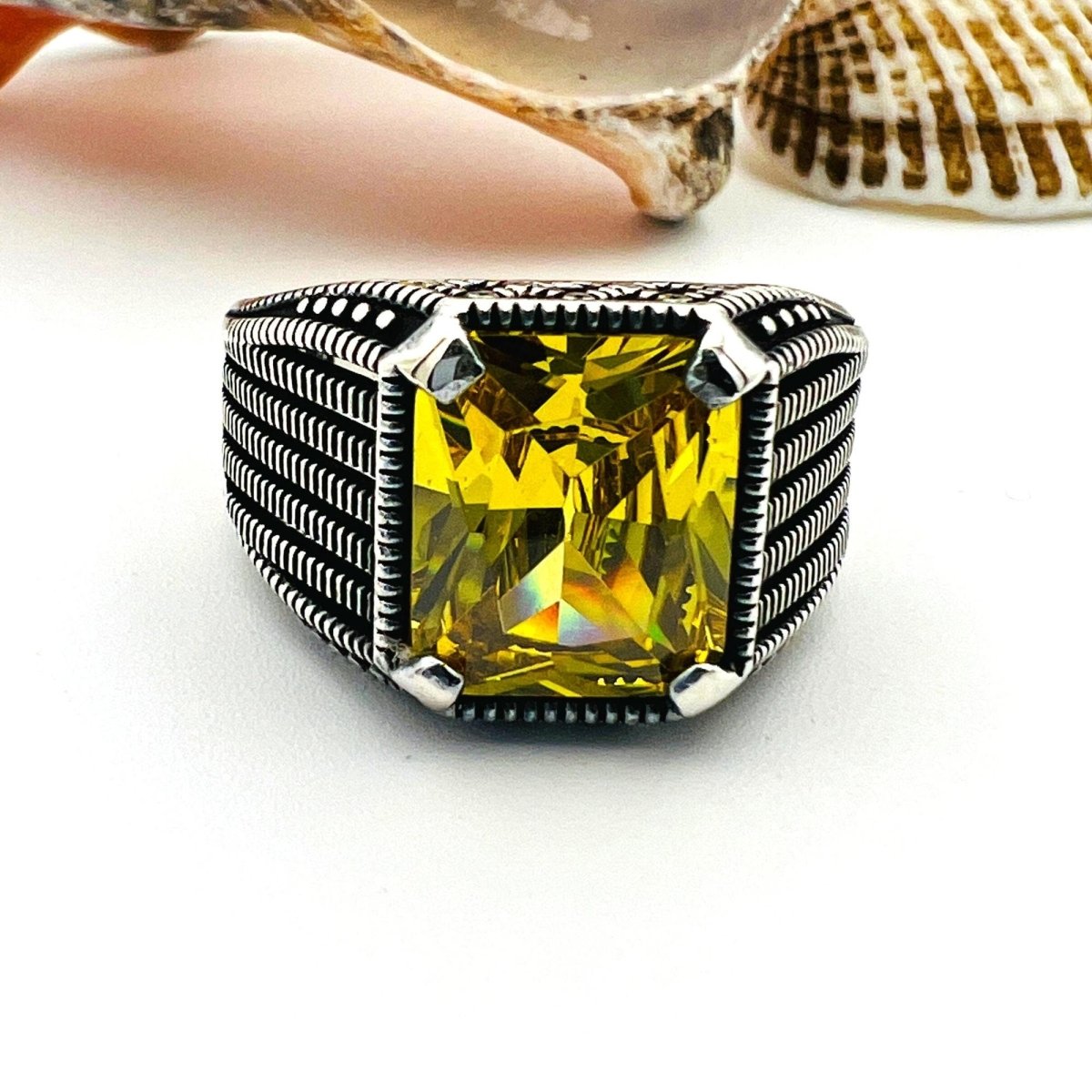 Citrine Silver Men's Ring - TryAladdin