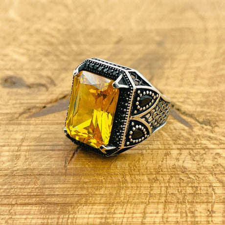 Citrine Stone Square Ring - TryAladdin