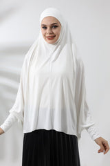 Cream Ready to Wear Practical Hijab Sleeveed Combed Cotton Souffle Scarf Hijab - TryAladdin