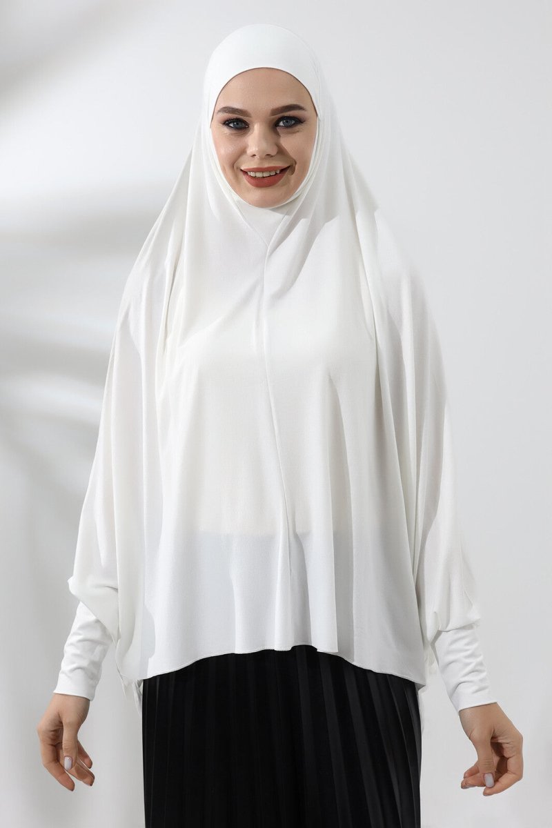 Cream Ready to Wear Practical Hijab Sleeveed Combed Cotton Souffle Scarf Hijab - TryAladdin