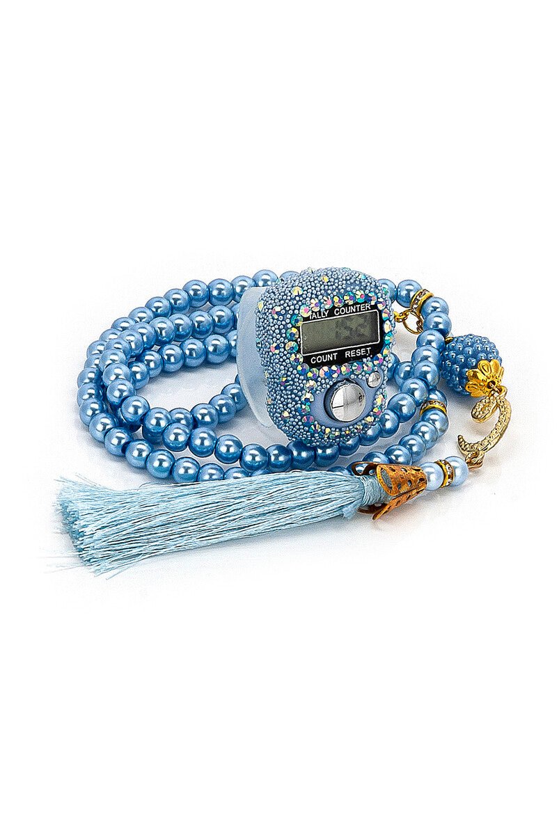 Crystal Stone Prayer Bead and Stone Designed Dhikrmatic Gift Set. Blue Color - TryAladdin