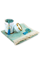 Cylender Boxed Prayer Rug and Pearl Tasbih Gift Set, Blue - TryAladdin