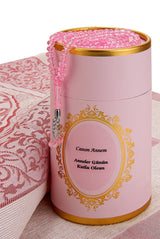 Cylender Boxed Prayer Rug and Pearl Tasbih Gift Set. Pink - TryAladdin