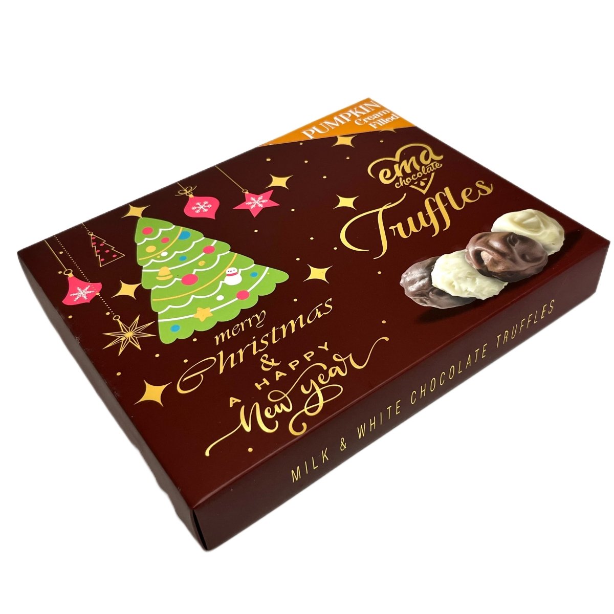 Ema Chocolate Milk and White Chocolate Truffles with Pumpkin Cream Filled - Merry Christmas Box - 250g - TryAladdin