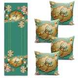 Green Background Ramadan Lantern Design Runner and Cushion Pillow Cover Set with Mubarak Motif - TryAladdin