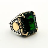 Green Emerald Men's Silver Ring - TryAladdin