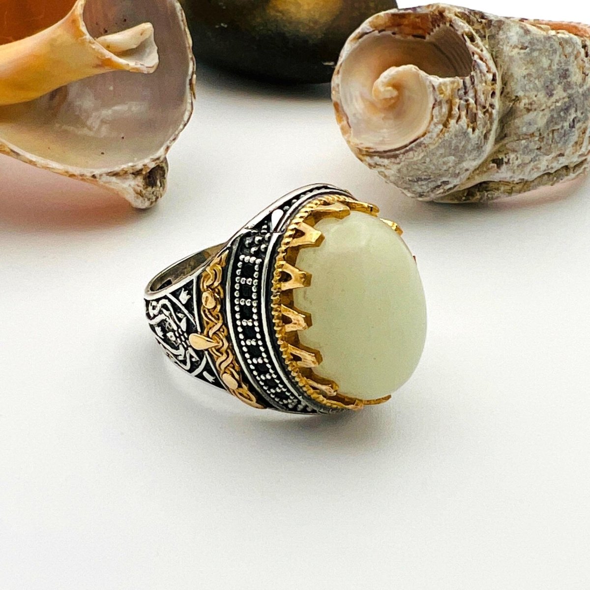 Handmade Cat's Eye Stone Men's Silver Ring - TryAladdin