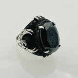 Handmade Men's Black Onyx Eagle Silver Ring - TryAladdin