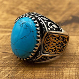 Handmade Men's Oval Blue Turquoise Silver Ring - TryAladdin