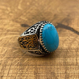 Handmade Men's Oval Blue Turquoise Silver Ring - TryAladdin