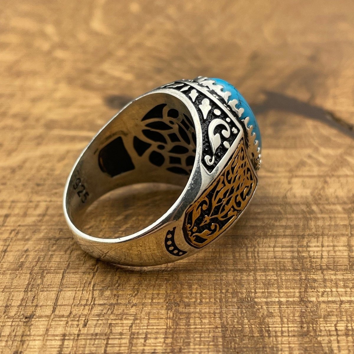 Handmade Men's Oval Blue Turquoise Silver Ring - TryAladdin