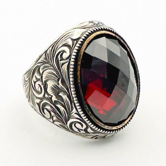 Handmade Men's Ruby Stone Silver Ring - TryAladdin