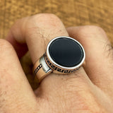 Handmade Minimalist Oval Black Onyx Silver Ring - TryAladdin