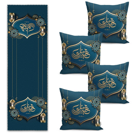 Happy Holidays with Arabic Motif Digital Printed Runner and Cushion Pillow Cover Set - TryAladdin