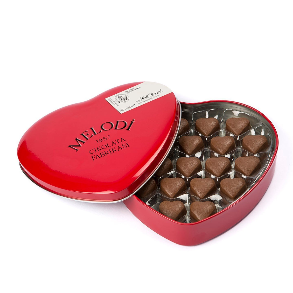 Melodi - Premium Milk Chocolate in a Heart - Shaped Red Metal Box - 400 Grams - TryAladdin