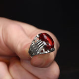 Tesbihevim | Men's Silver Ring with Red Agate Stone - TryAladdin