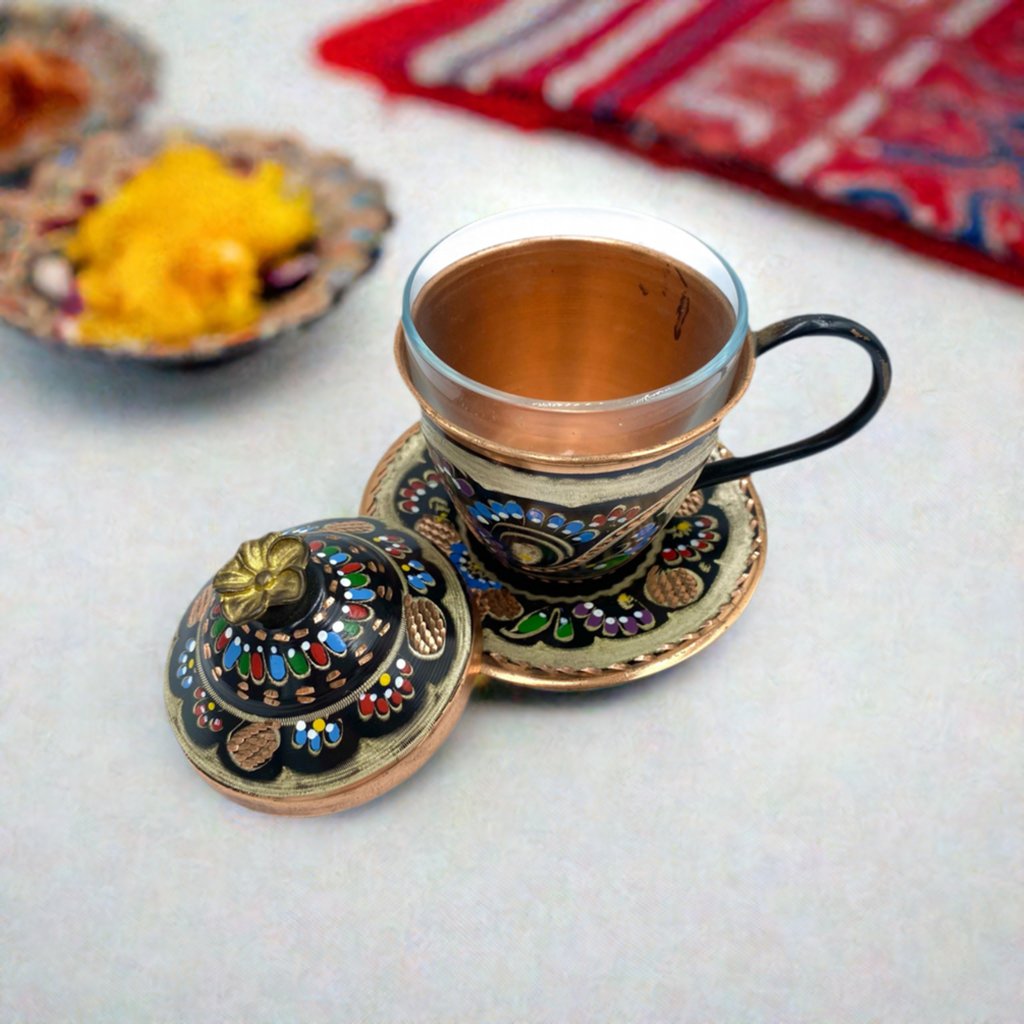 Lavina | Copper Cup with Lid Erzincan Design - TryAladdin